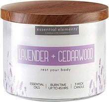 Load image into Gallery viewer, Essential Elements Lavender Cedarwood three-wick aromatherapy candle